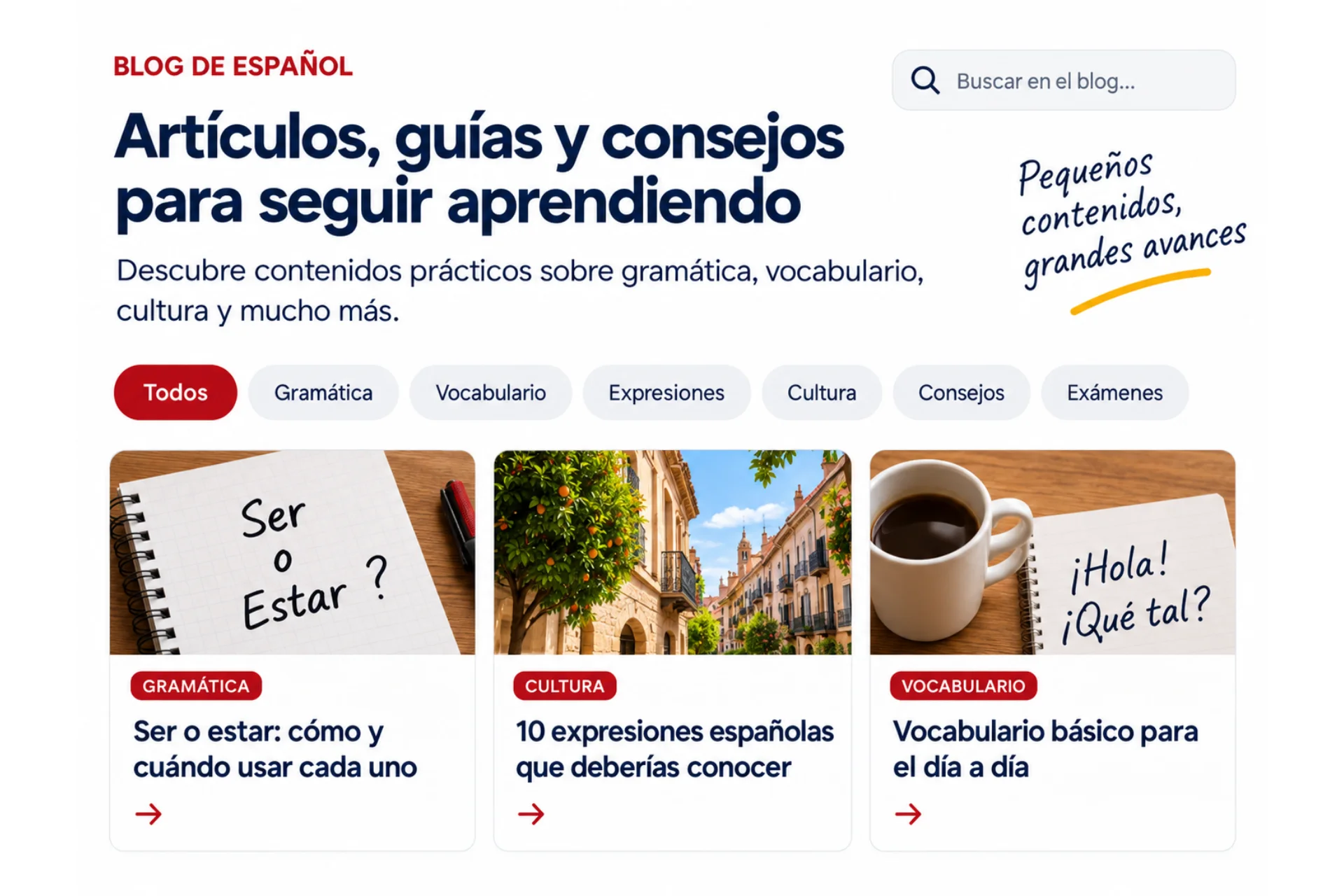 Blog con artículos, guías y consejos para aprender español