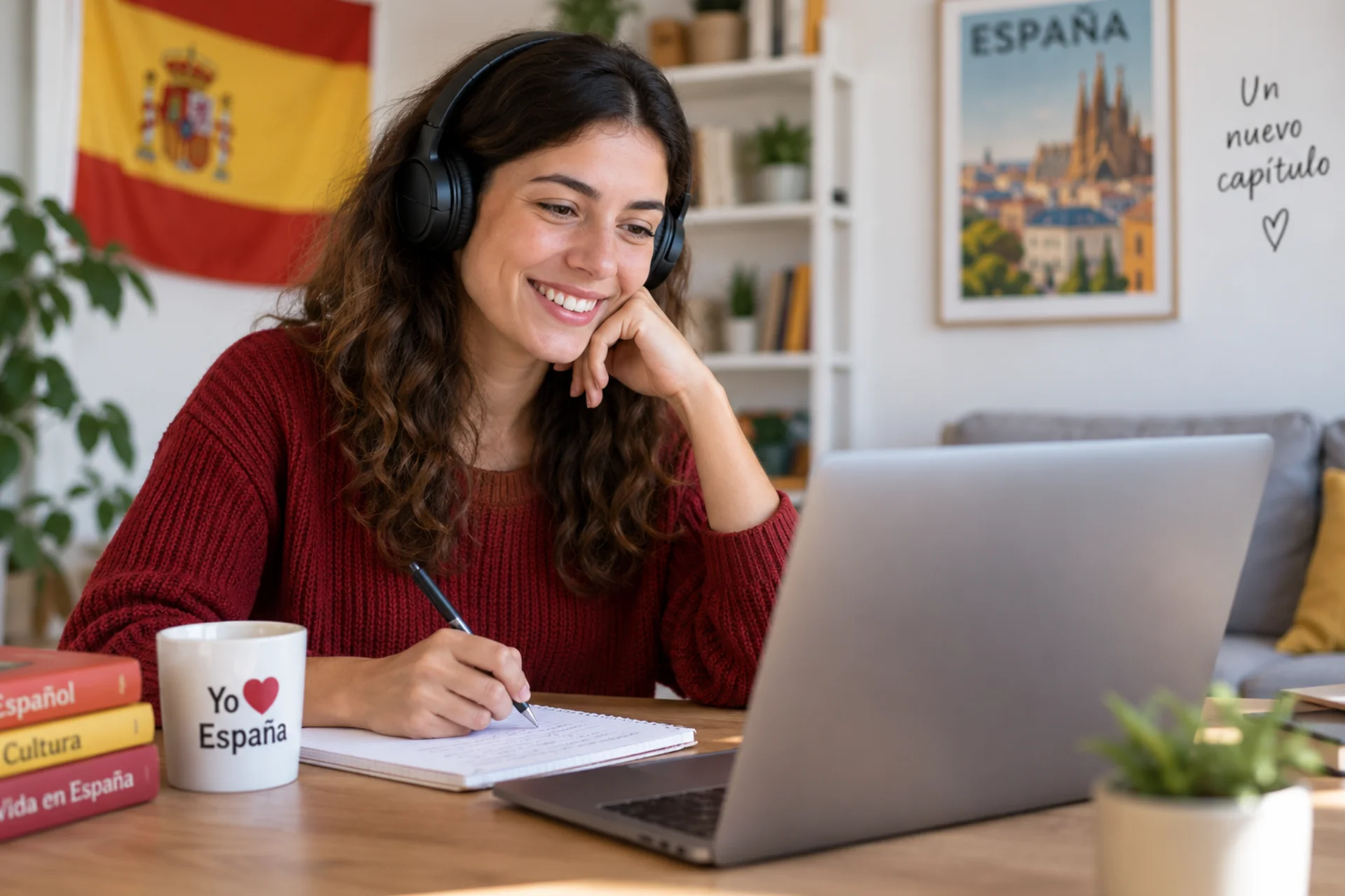 Estudiante aprendiendo español online para vivir en España
